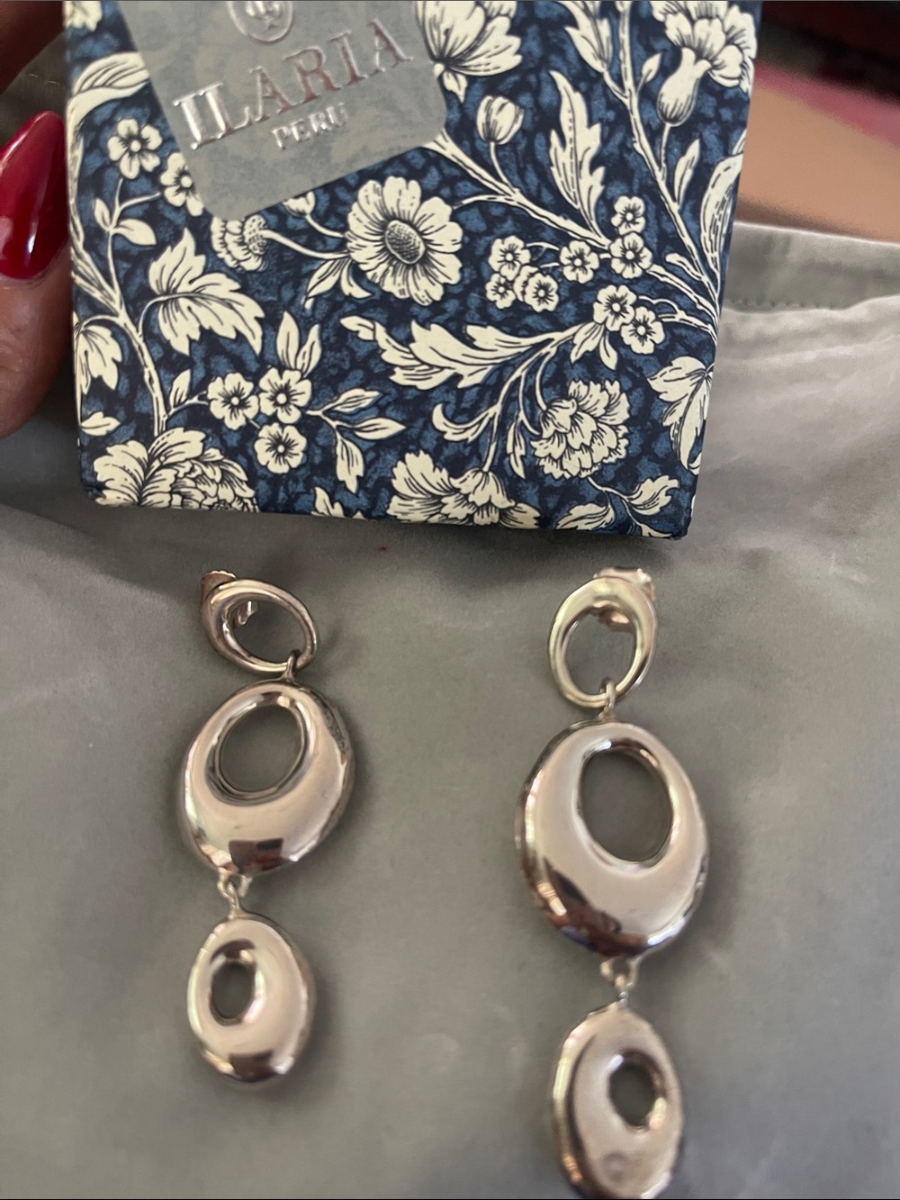 Silver Open Circle Drop Earrings - Polished Silver Tone
